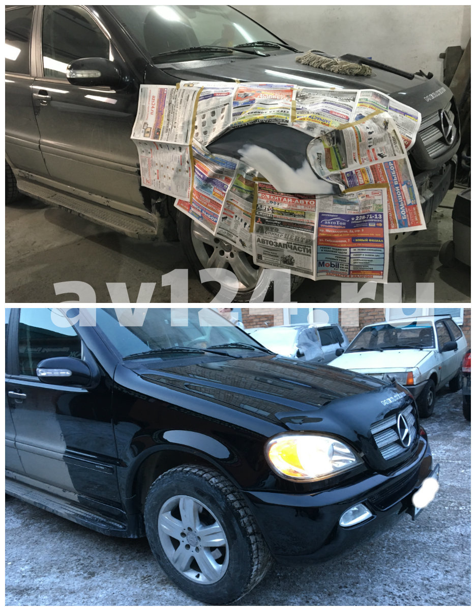 Ремонт с покраской переднего крыла и бампера на ML